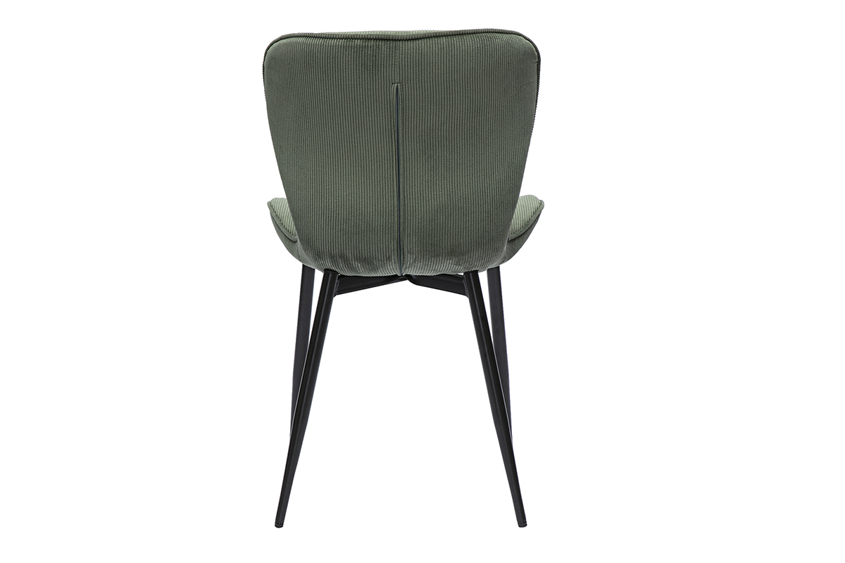 Chaises design en tissu velours c�tel� vert kaki et m�tal noir (lot de 2) ADDICT
