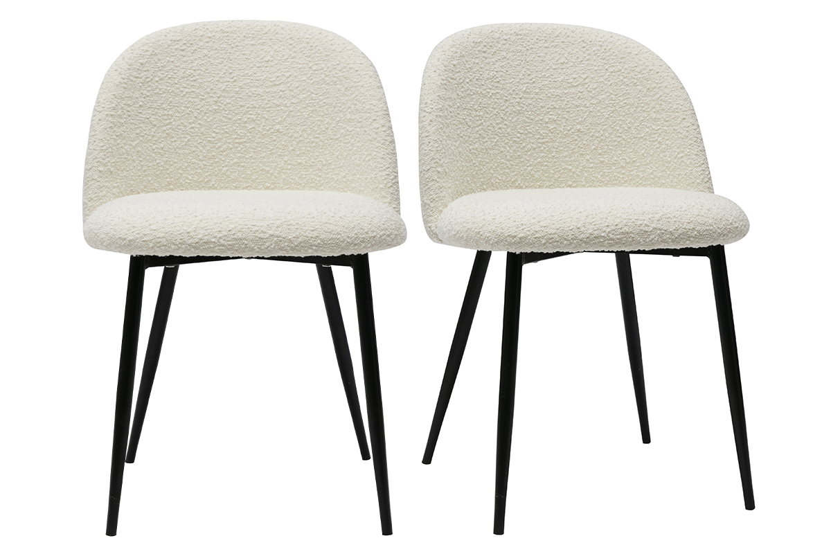 Chaises en tissu effet laine boucl�e blanc cass� et m�tal noir (lot de 2) CELESTE