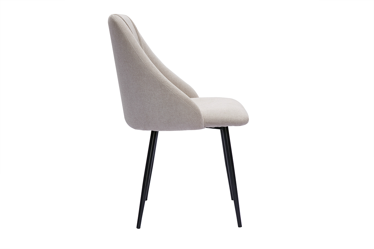 Chaises en tissu effet velours textur� beige et m�tal noir (lot de 2) HIGGINS