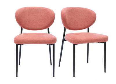Chaises en tissu effet velours textur&eacute; terracotta et m&eacute;tal noir (lot de 2) BREKA