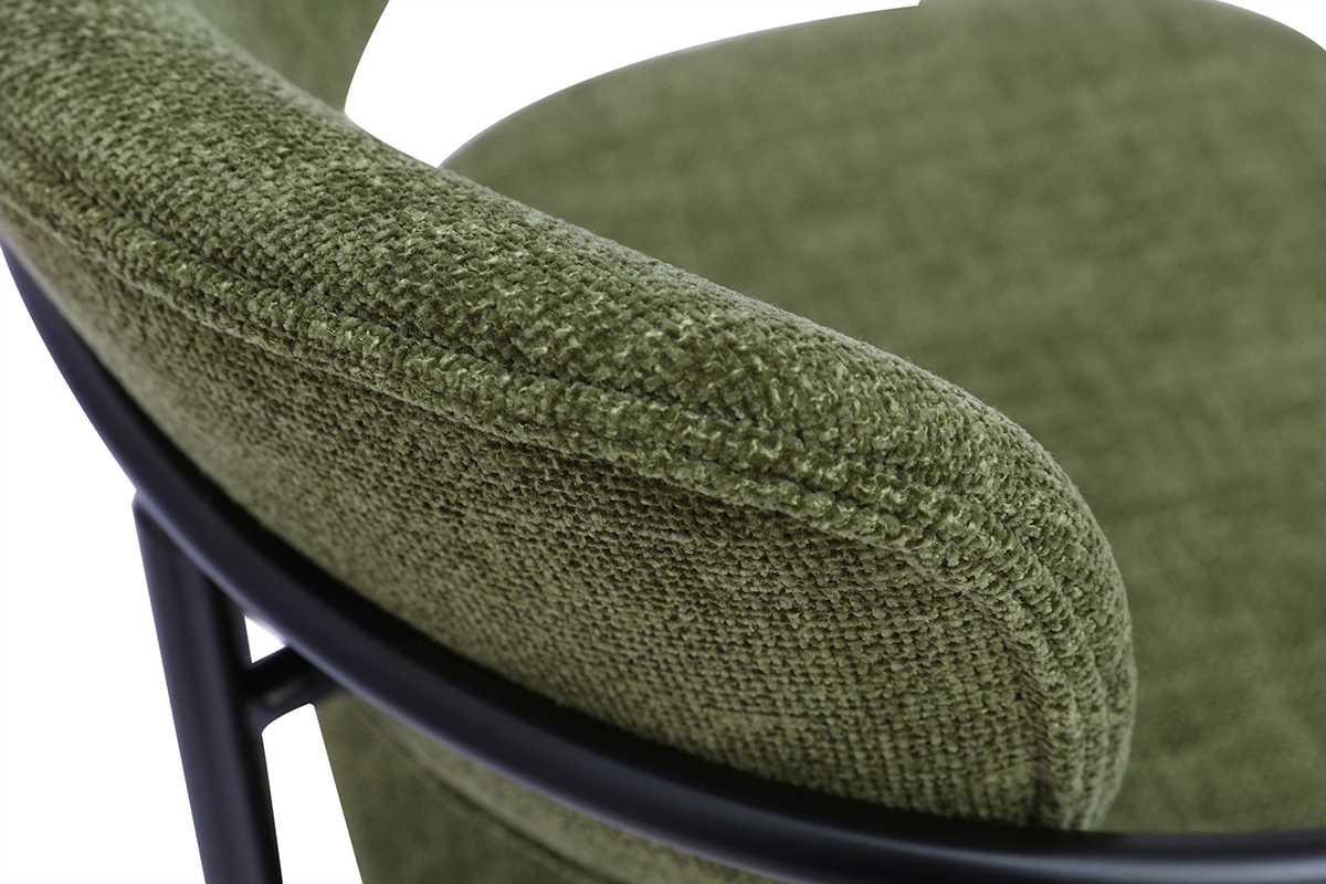 D�tail tissu vert kaki et cadre m�tal noir chaise SWIFT.