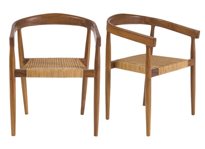 Chaises ethniques en bois teck massif et cannage rotin (lot de 2) NEGARA