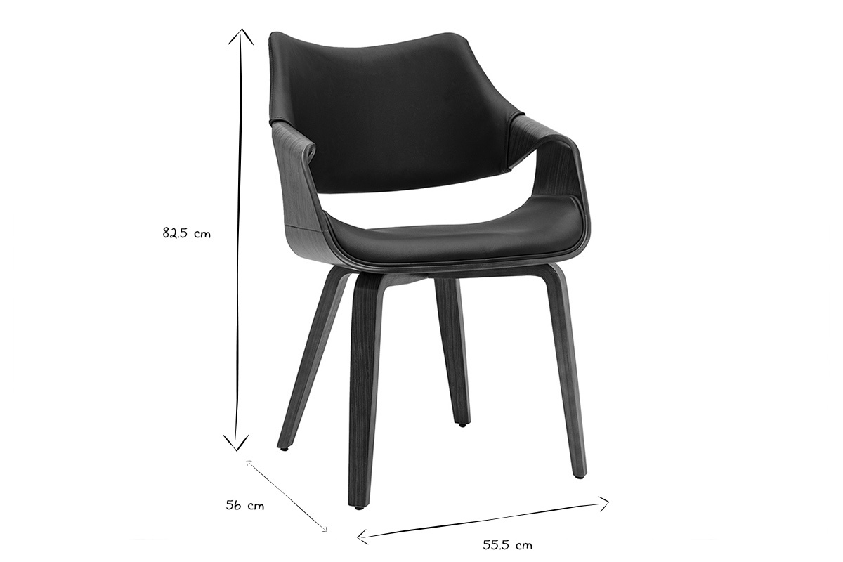 Dimensions des chaises SEVAN : L55,5 x P56 x H82,5 cm en noir et blanc