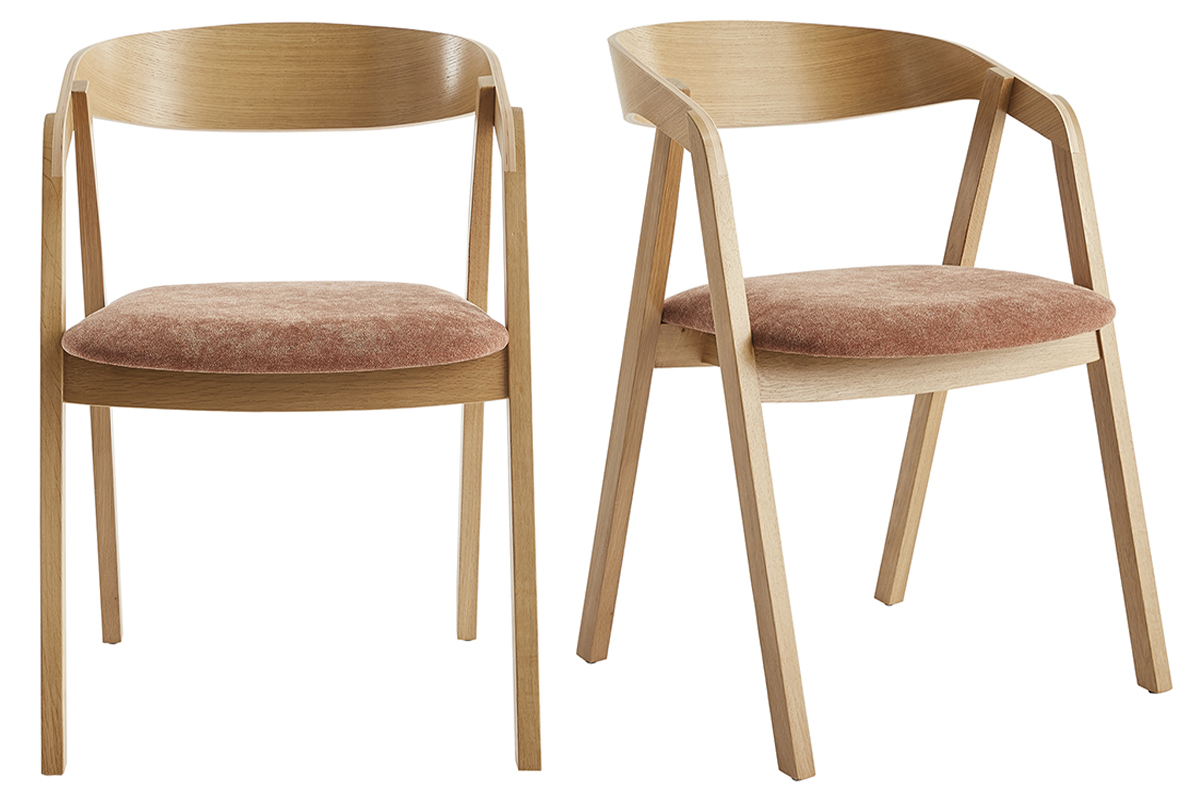 Chaises scandinaves empilables en bois clair ch�ne et tissu effet velours terre br�l�e (lot de 2) LOVA