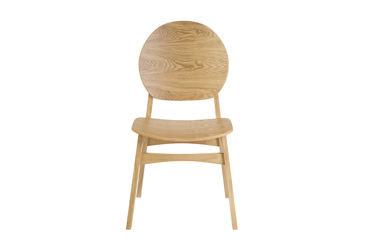 Chaise scandinave en bois clair ELTON vue de face avec dossier rond et assise ergonomique.