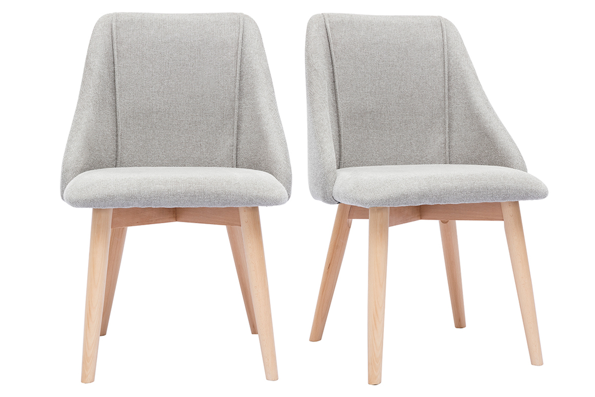 Chaises scandinaves en tissu effet velours textur� gris clair et bois clair (lot de 2) HIGGINS