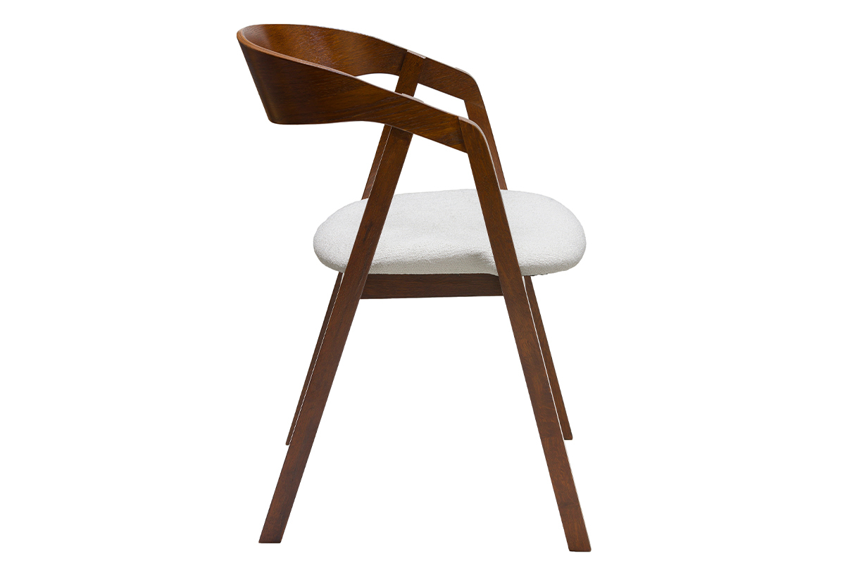 Chaises vintage empilables en bois teint� noyer et tissu effet laine boucl�e blanc (lot de 2) LOVA