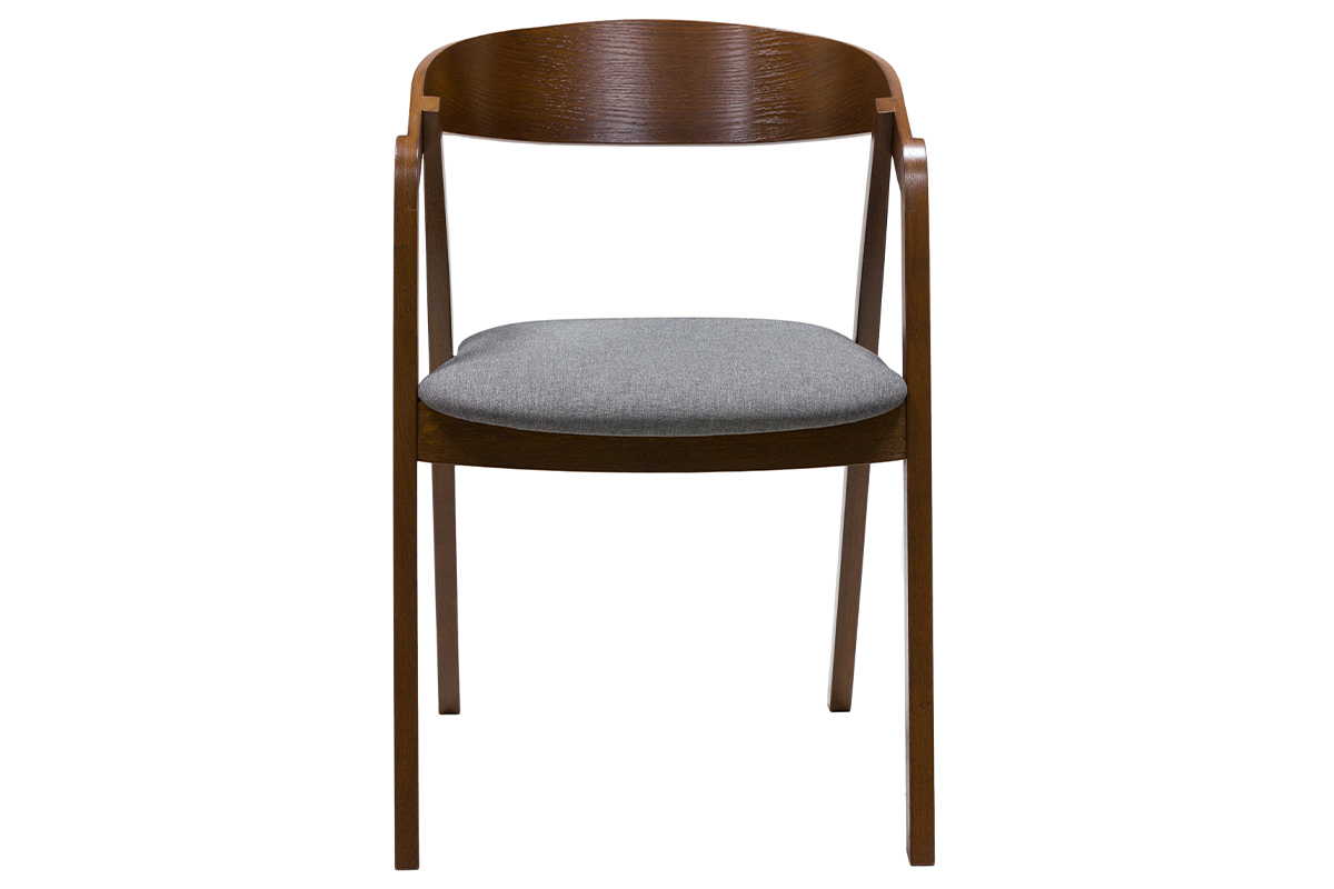 Chaises vintage empilables en bois teint� noyer et tissu gris (lot de 2) LOVA