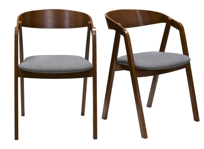 Chaises vintage empilables en bois teint&eacute; noyer et tissu gris (lot de 2) LOVA