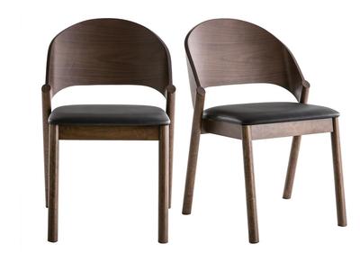 Chaises vintage en bois fonc&eacute; noyer et assises noires (lot de 2) AVALON
