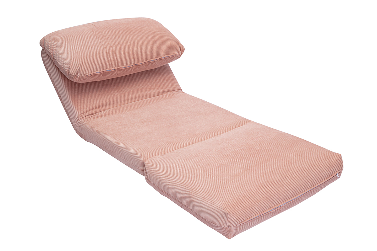 Chauffeuse 1 place convertible en tissu velours c�tel� rose, vue de 3/4