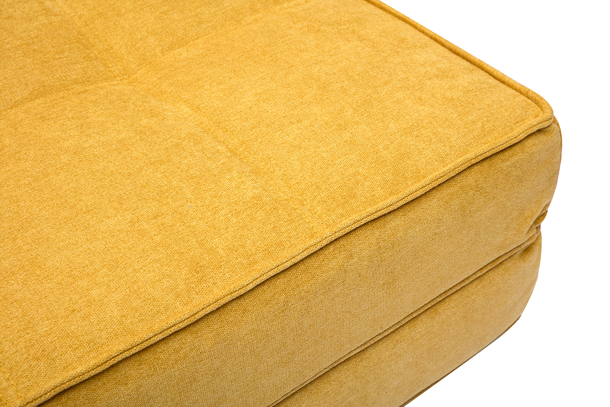D�tail de la chauffeuse 2 places KATY en tissu velours jaune moutarde, vue de dessus.