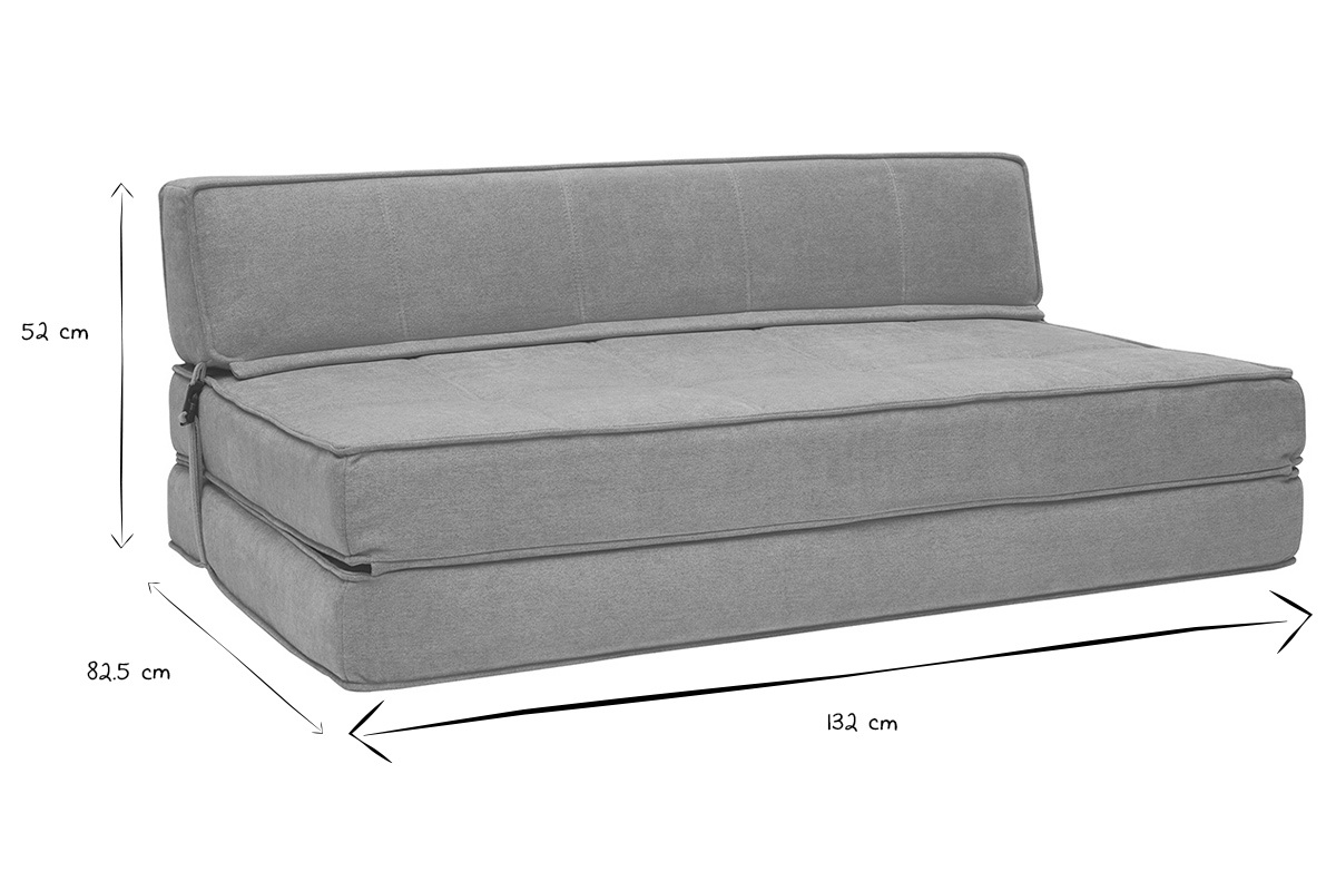 Dimensions de la chauffeuse KATY : 52 cm de haut, 82,5 cm de profondeur, 132 cm de largeur en noir et blanc.