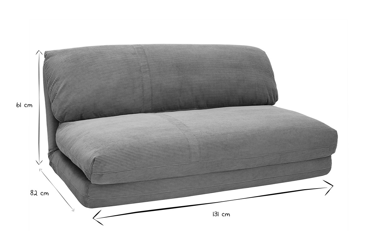 Chauffeuse convertible 2 places en tissu velours c�tel� gris clair SPENCER