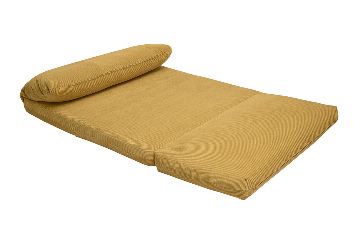 Chauffeuse convertible 2 places en tissu velours c�tel� jaune curry SPENCER