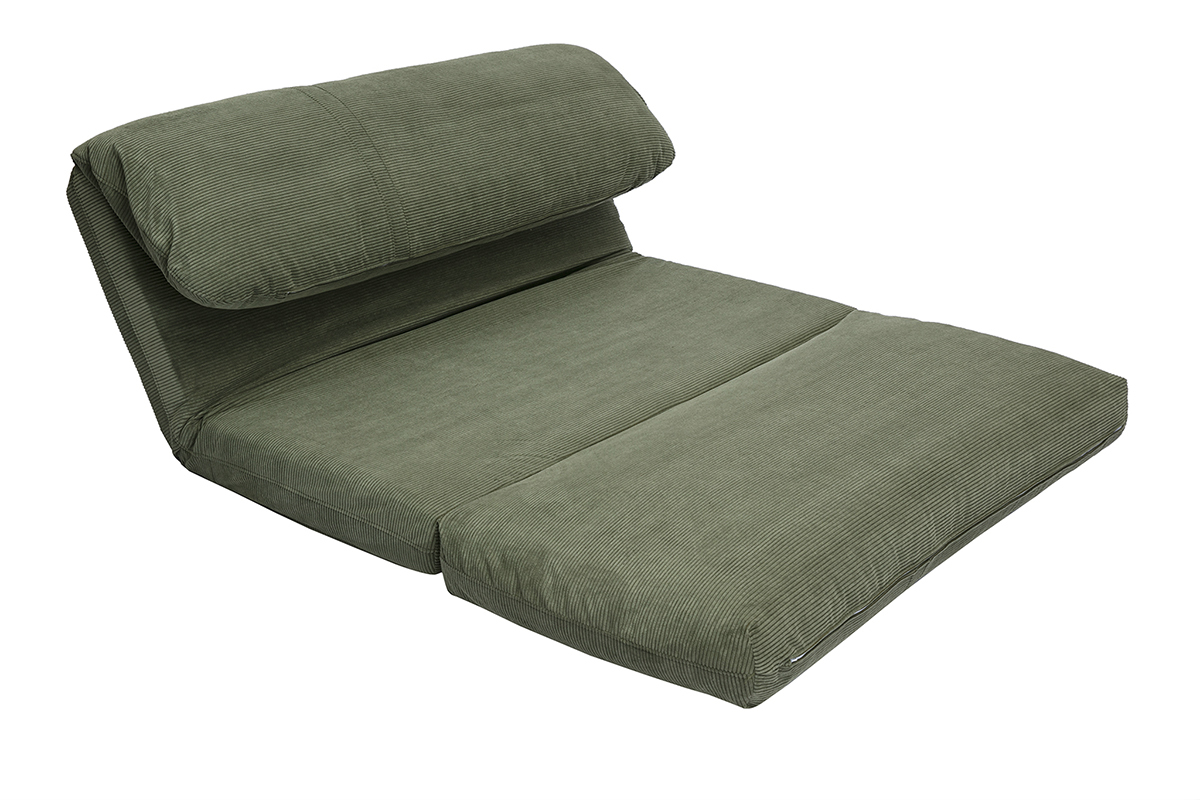 Chauffeuse convertible 2 places en tissu velours c�tel� vert kaki SPENCER