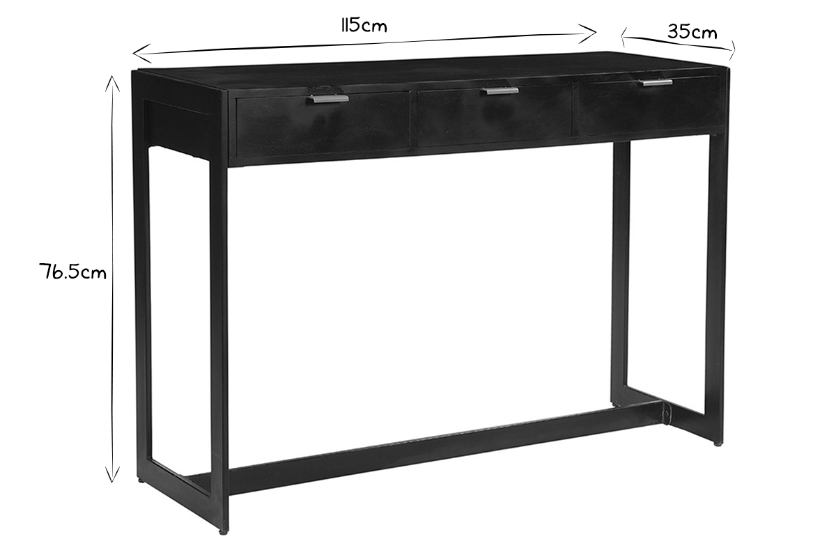 Dimensions de la console AVIDAN noir et blanc : L115 x P35 x H76.5 cm