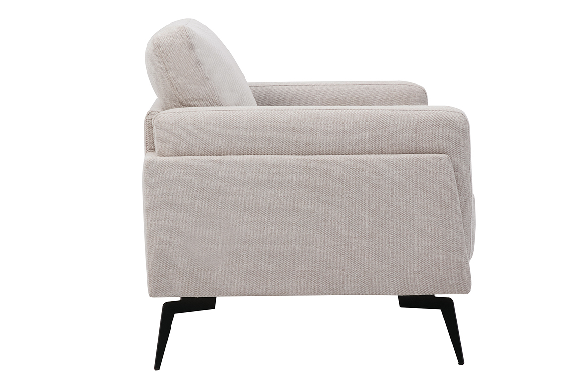 Fauteuil design en tissu effet velours textur� beige et m�tal noir MOSCO