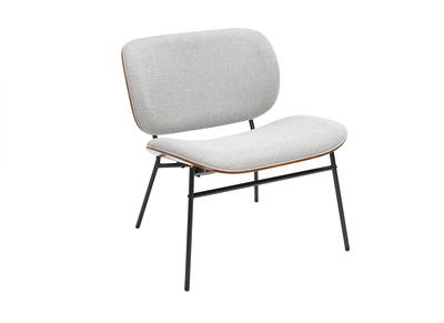 Fauteuil en tissu effet velours textur&eacute; gris et m&eacute;tal noir SHELBY