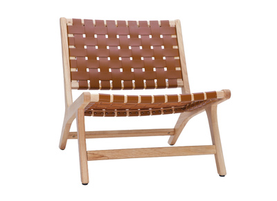 Fauteuil ethnique en bois et sangles tress&eacute;es marron BONDI