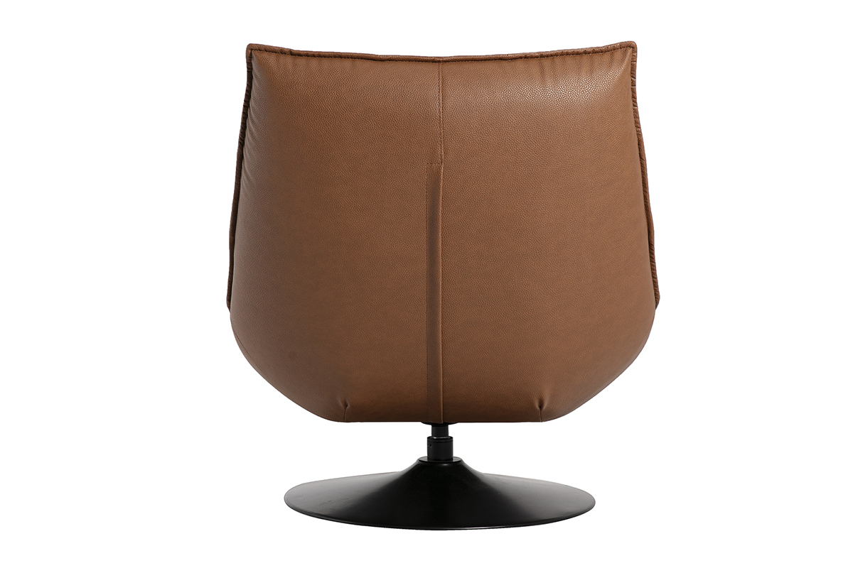 Vue arri�re du fauteuil pivotant en cuir marron avec base en m�tal noir HUXLEY.