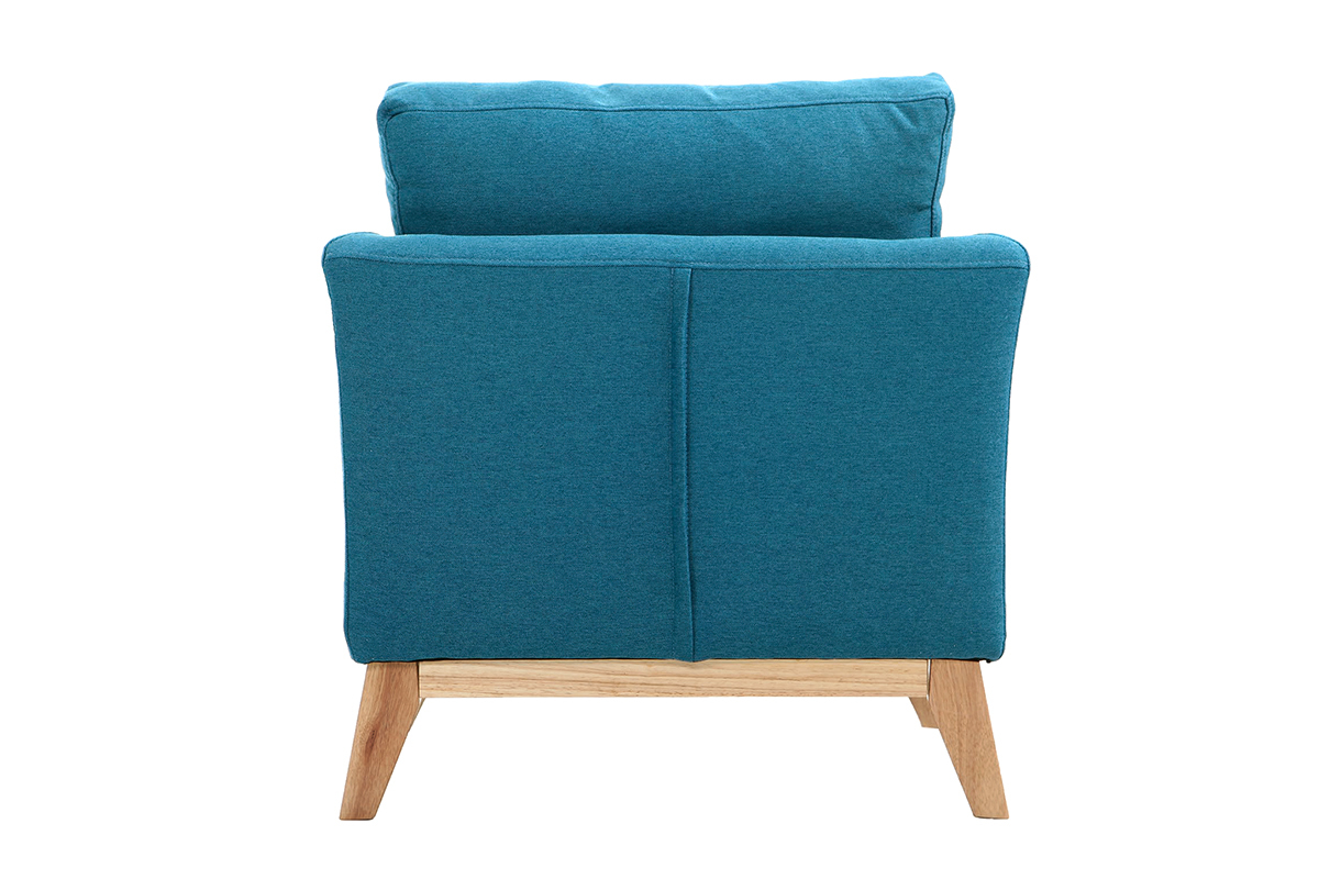Fauteuil scandinave d�houssable en tissu bleu canard et bois clair OSLO
