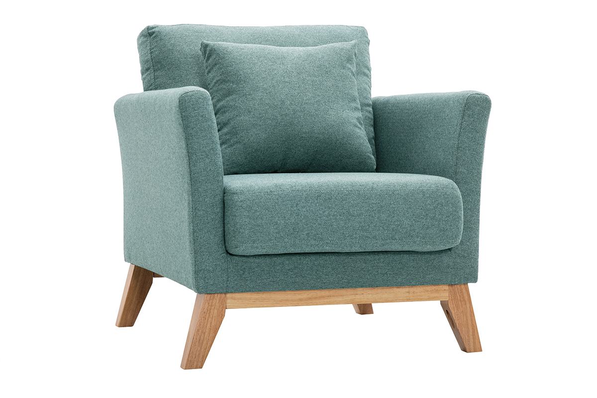 Fauteuil scandinave d�houssable en tissu vert de gris et bois clair OSLO