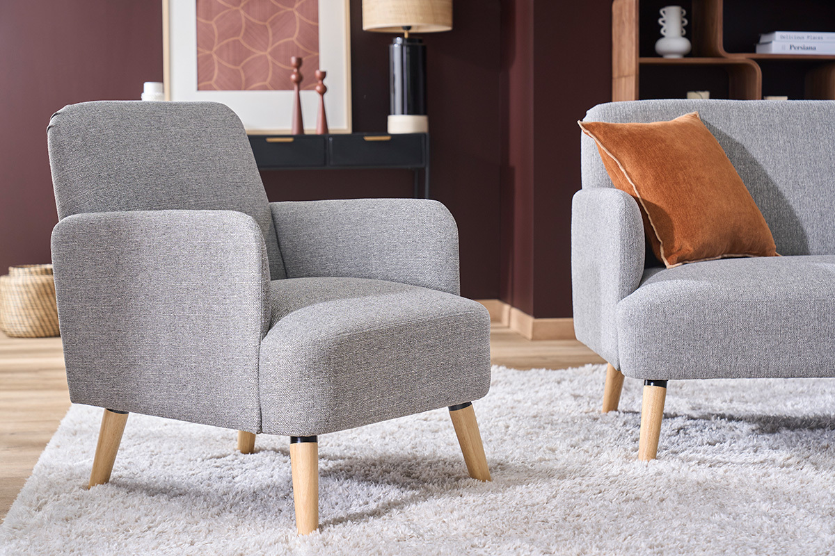 Fauteuil scandinave en tissu menthe � l'eau et bois clair ISKO