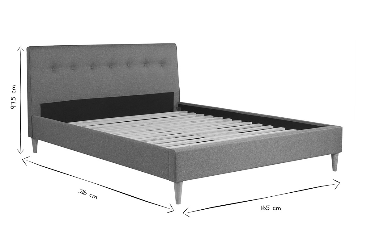 Lit 2 places 160x200 cm avec t�te de lit en tissu gris clair LEONCE