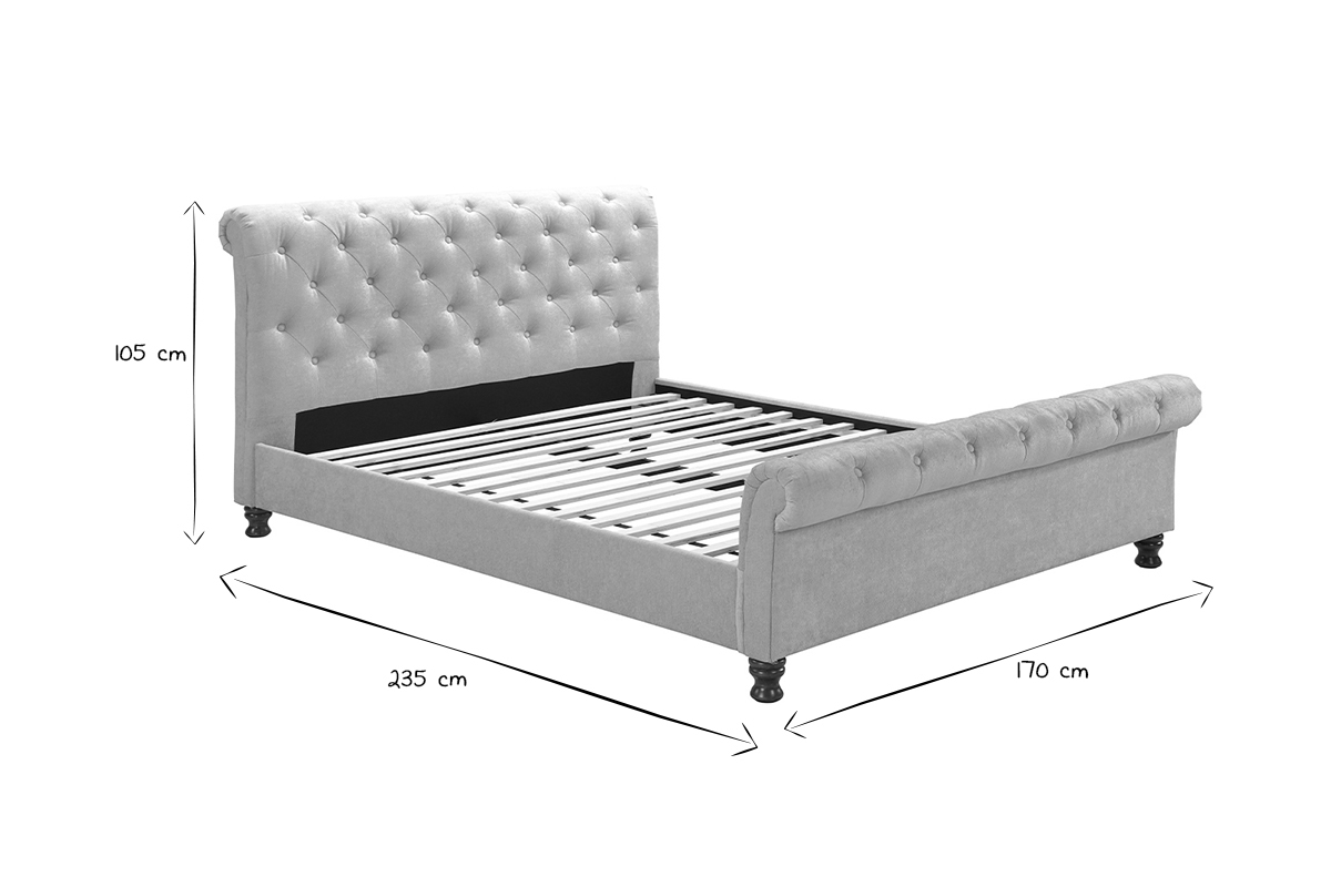 Dimensions du lit 2 places RILEY en noir et blanc : 235 cm de long, 170 cm de large et 105 cm de haut.
