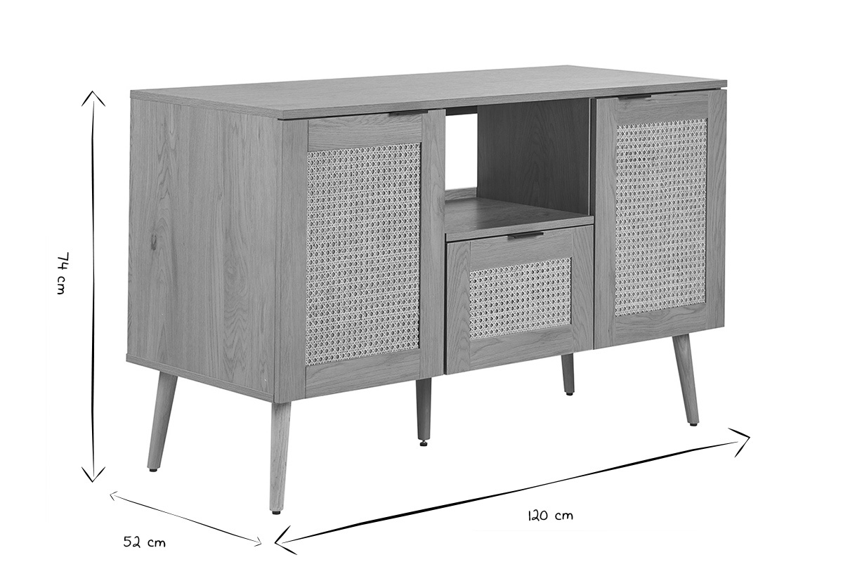 Dimensions du meuble de salle de bain MANILLE en noir et blanc, 120 cm de large, 74 cm de haut, 52 cm de profondeur.