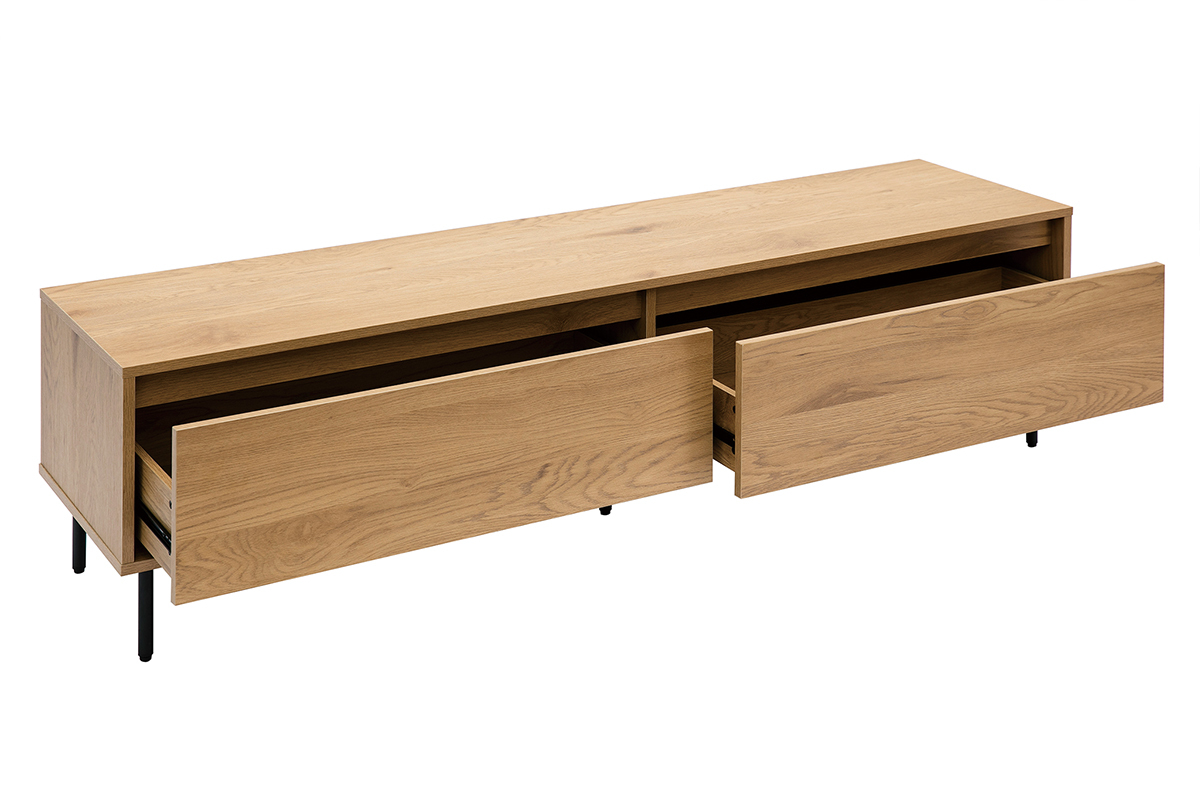 Meuble TV finition bois clair ch�ne 2 tiroirs L160 cm ARAGON