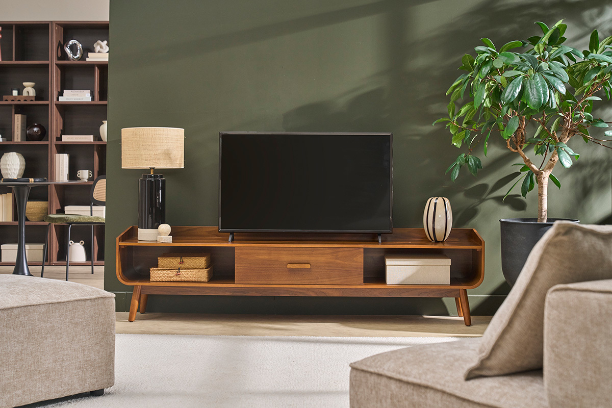 Meuble TV scandinave bois clair fr�ne L200 cm HALLEN