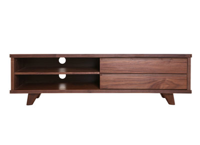 Meuble TV vintage bois fonc&eacute; avec tiroirs L140 cm FIFTIES