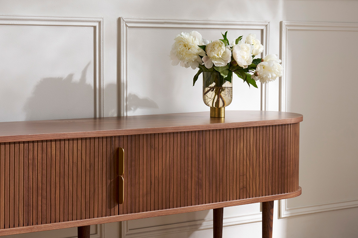 Meuble TV vintage bois fonc� noyer avec rangements 2 portes coulissantes L180 cm EPIC