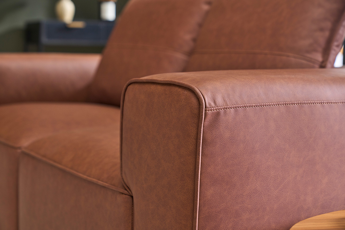 Module d'angle droit pour canap� en cuir marron FERGUS