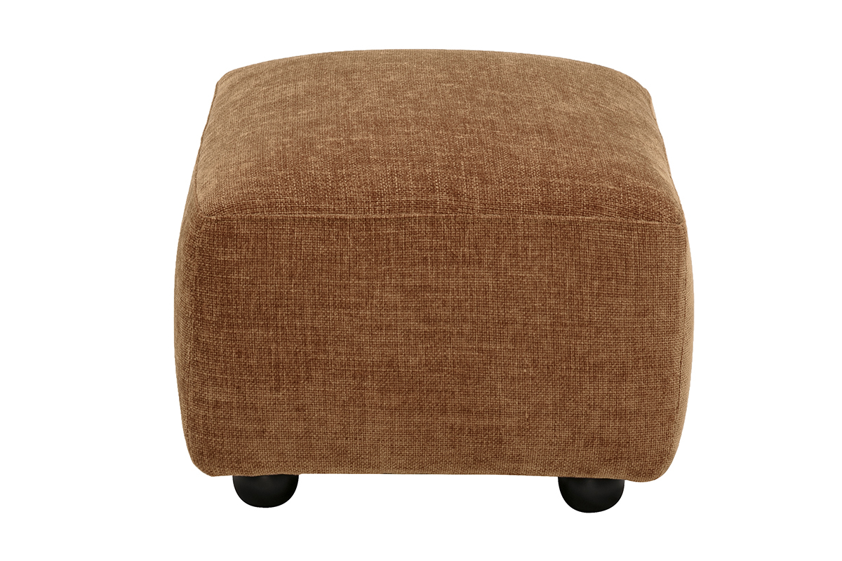 Pouf repose pieds en tissu effet velours textur� terre br�l�e, vue de profil