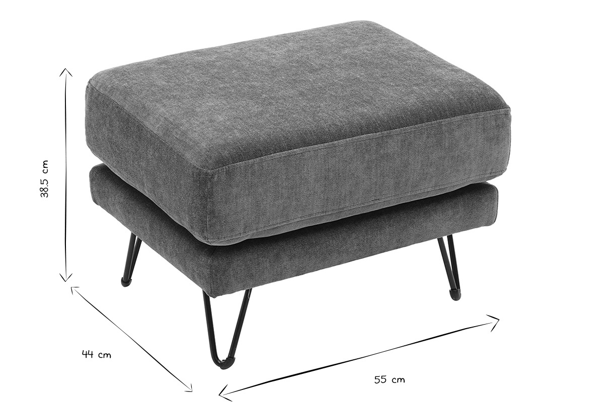 Dimensions du pouf repose-pieds OSLO en noir et blanc, L55 x P44 x H38,5 cm