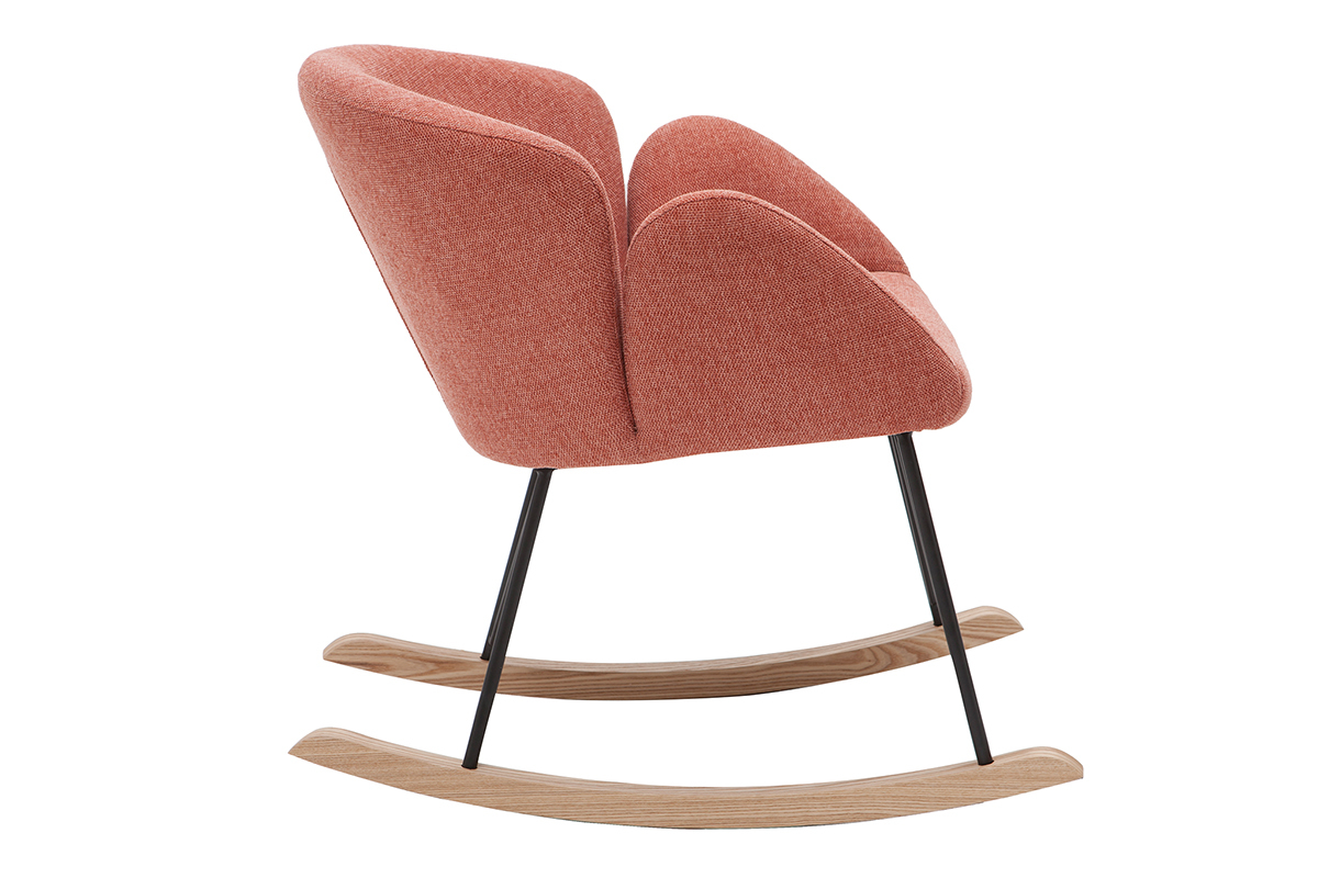 Rocking chair en tissu effet velours textur� terracotta, m�tal noir et bois clair RHAPSODY