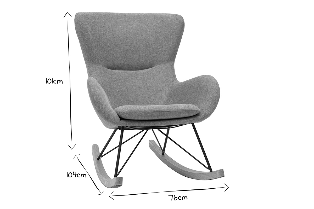 Rocking chair scandinave en tissu effet velours textur� terracotta, m�tal noir et bois clair ESKUA