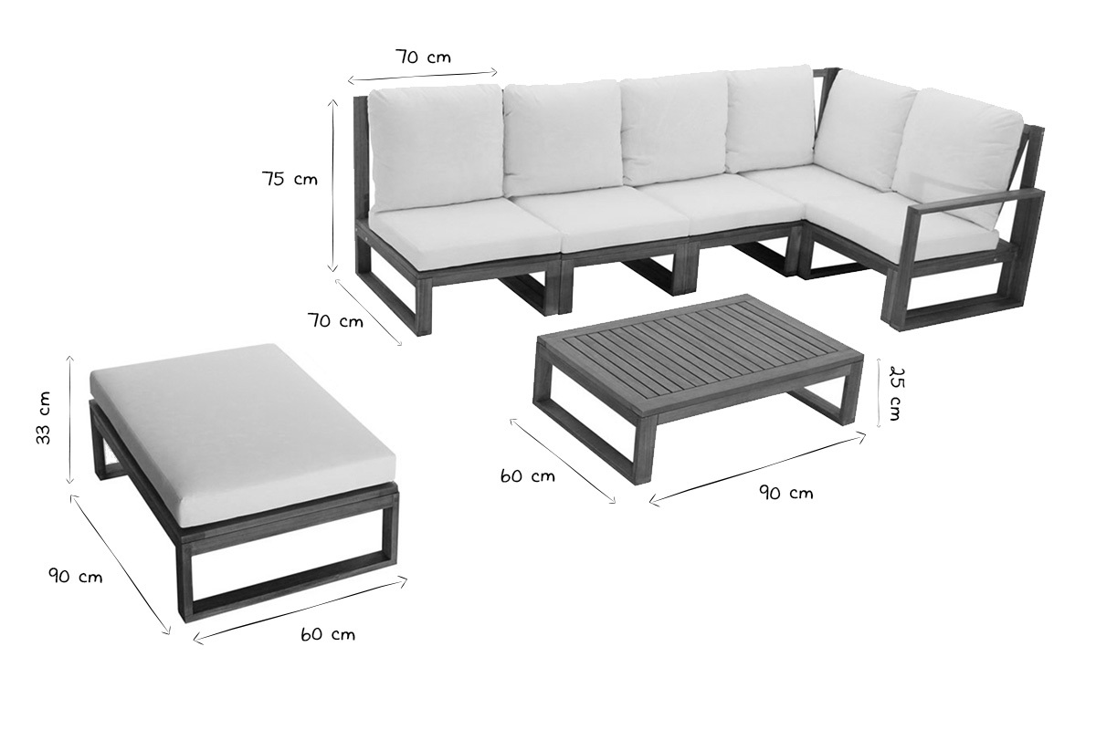 Salon de jardin d'angle 6-8 places en bois massif avec coussins d�houssables beige naturel SALSA