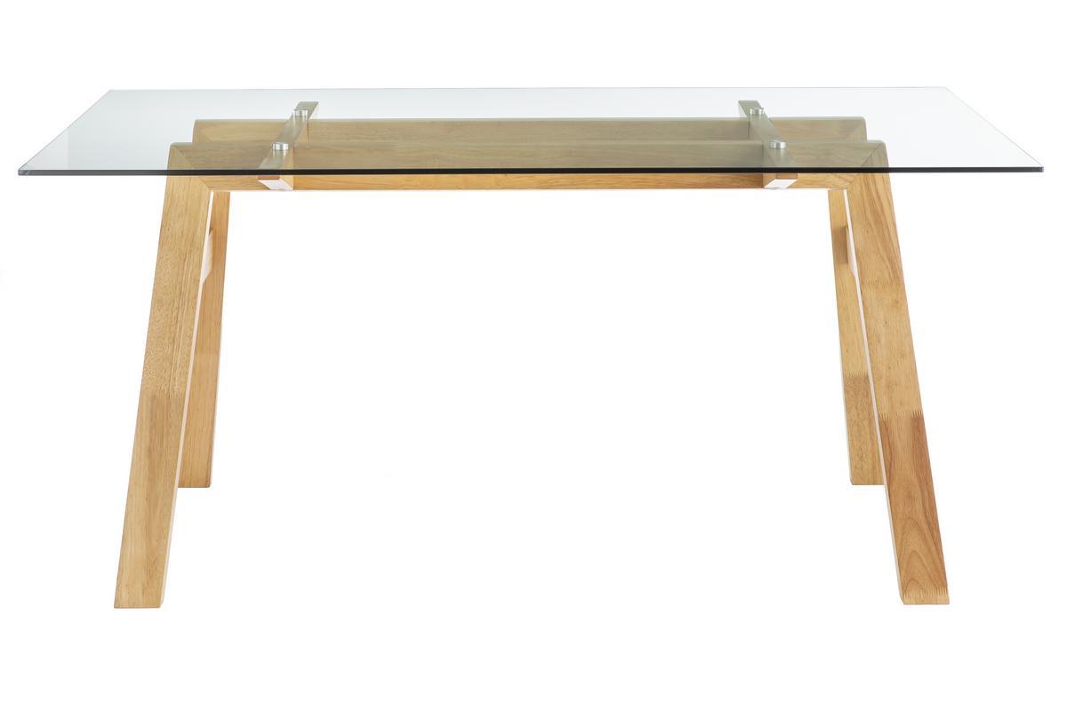 Table � manger design en verre transparent et bois clair L160 cm BACCO