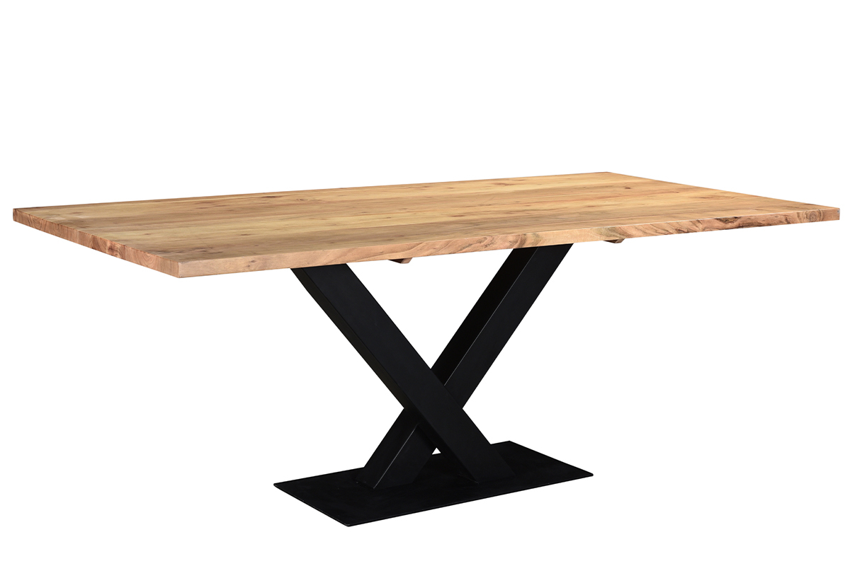 Table � manger rectangulaire industrielle en bois massif et m�tal noir L200 cm VALLEY