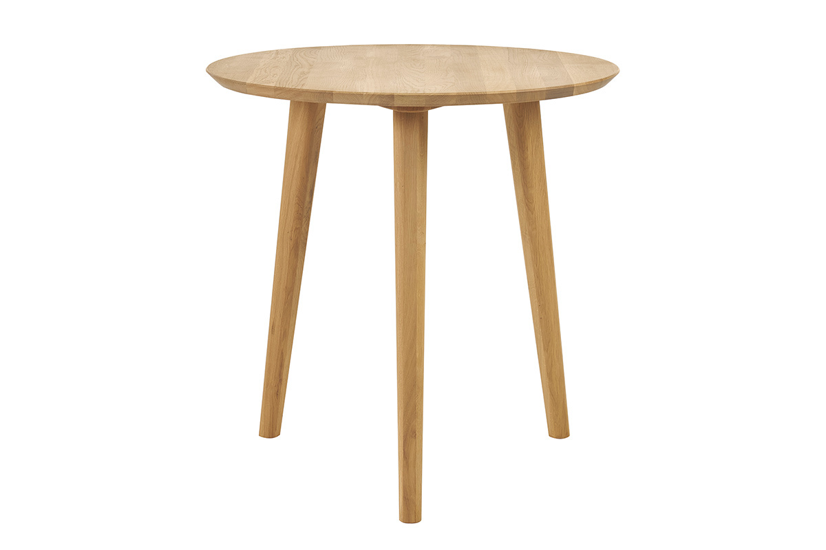 Table � manger ronde en ch�ne massif vue de face.