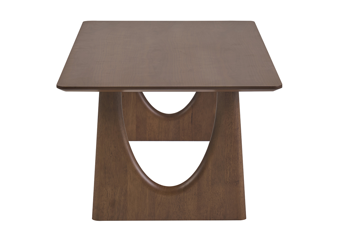 Table basse rectangulaire en bois fonc� noyer, vue de profil.
