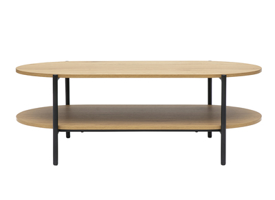 Table basse ovale finition bois clair ch&ecirc;ne et m&eacute;tal L115 cm BRUNA
