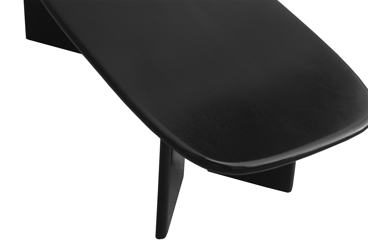 Table basse rectangulaire en bois manguier massif teint� noir, vue de dessus, bords arrondis