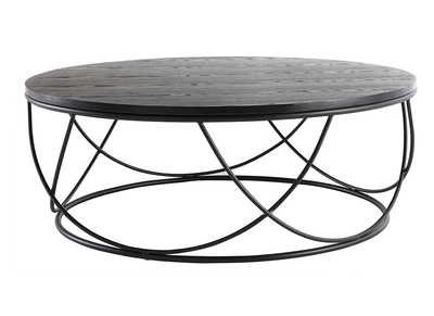 Table basse ronde bois noir et m&eacute;tal noir D80 cm LACE