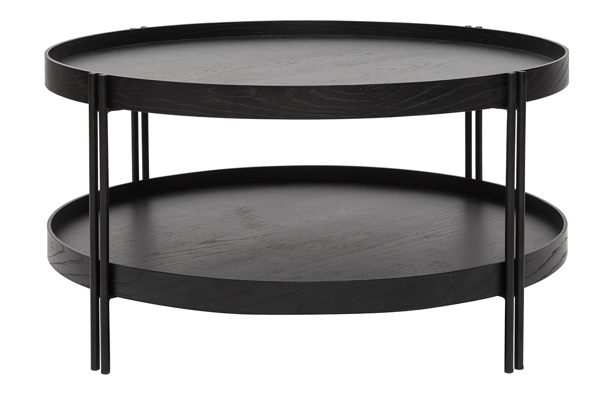 Table basse ronde design bois noir et m�tal noir D80 cm TWICE