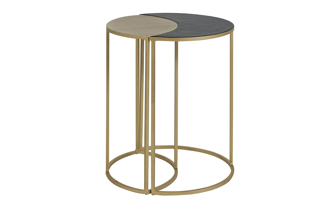 Table d'appoint en m�tal laqu� noir et dor� TOSCANE